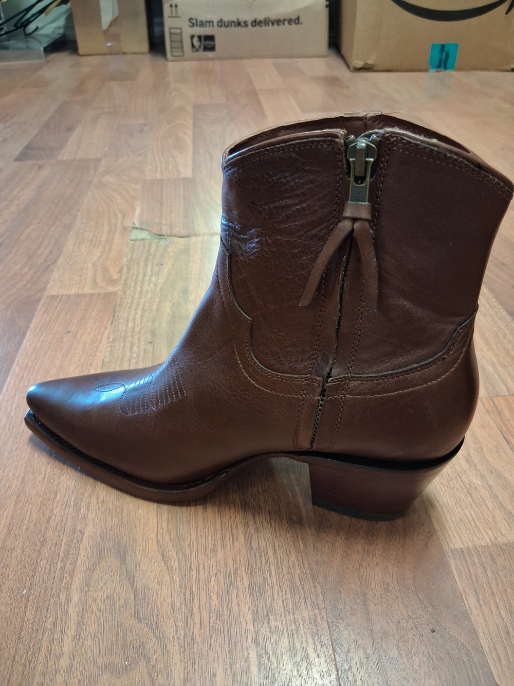 Tecovas The Daisy Brown Leather Western Ankle Boot with Zip Pull